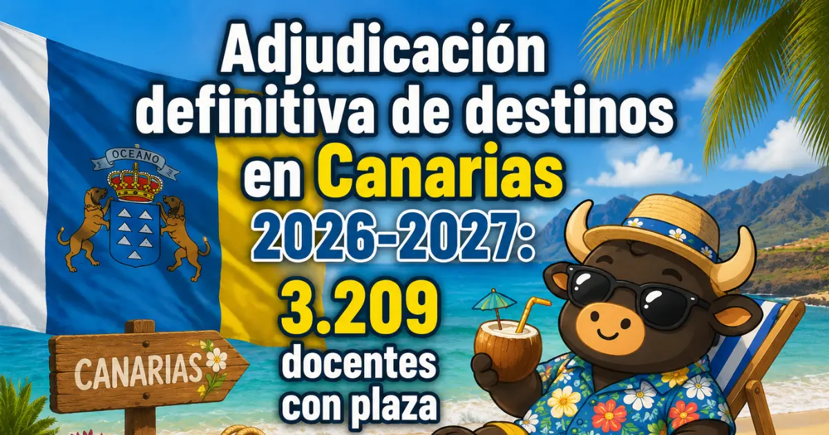 Tarjeta de Oposiciones Gratis: adjudicación definitiva de destinos en Canarias, 3.209 docentes con plaza, curso 2026-2027