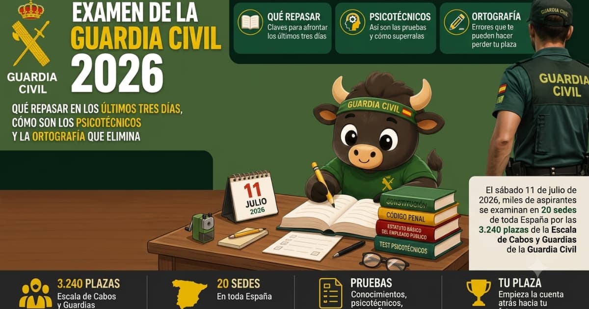 Examen de la Guardia Civil 2026: qué repasar en los últimos tres días, psicotécnicos y ortografía
